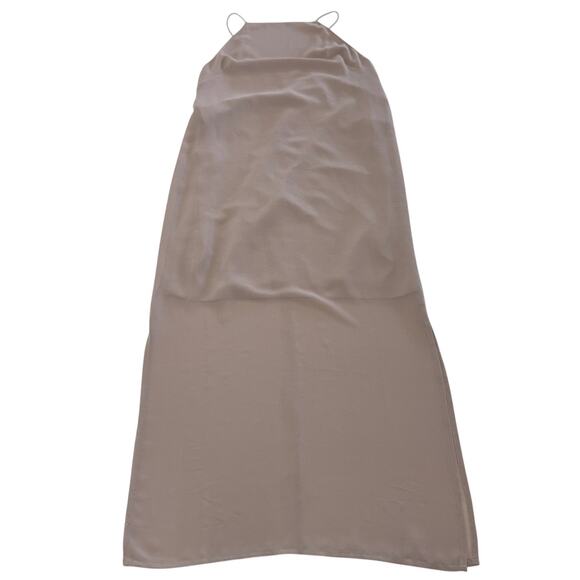 ASOS Dress Womens 0 Taupe Pink Halter Maxi V Back Slit Hem - Picture 1 of 7